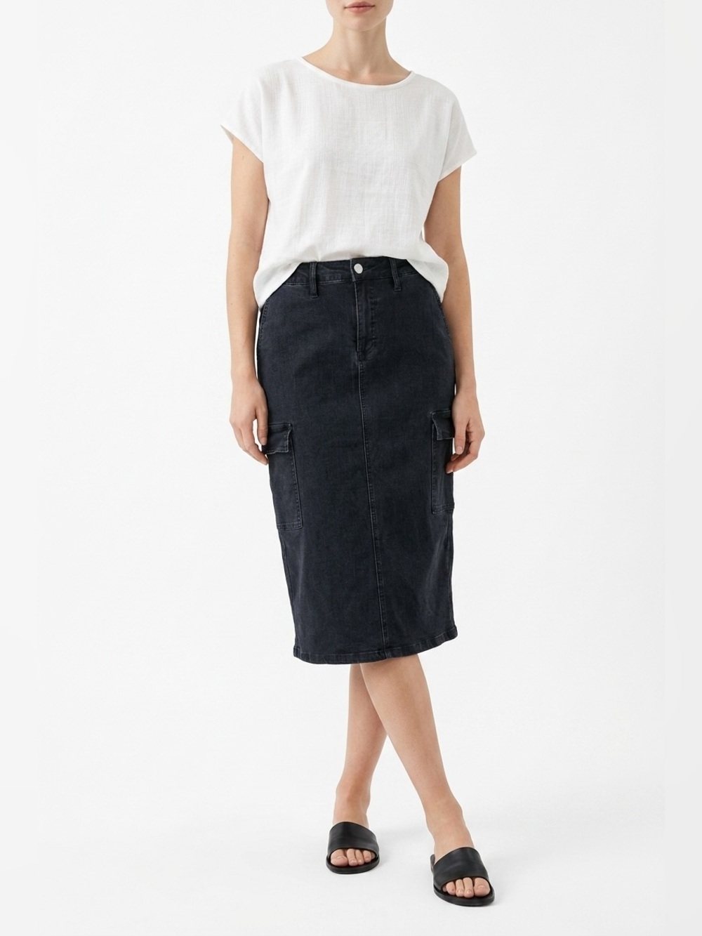 RFM stretch denim midi skirt